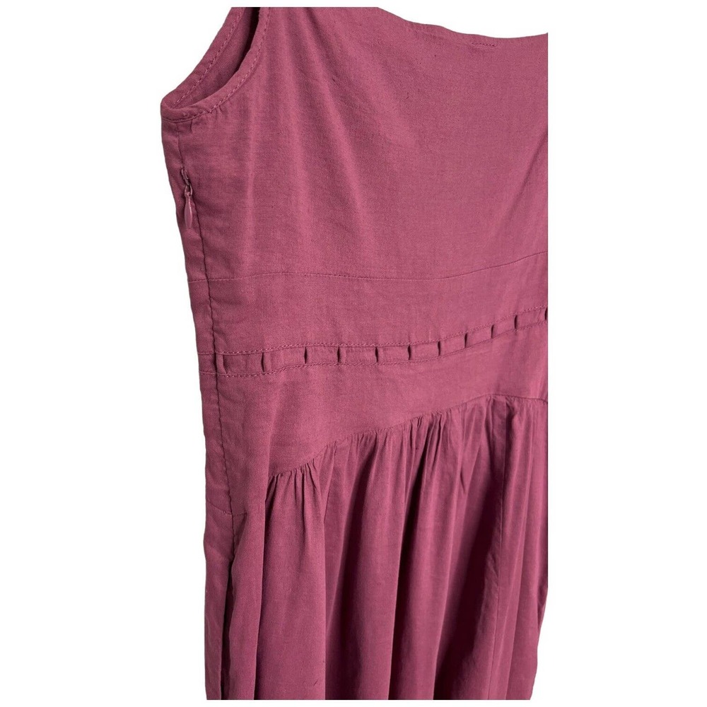 Theory Linen Spaghetti Strap V Neck Fit Flare Lattice Pockets Dress Plum 2 - Picture 4 of 13